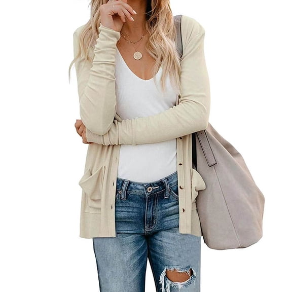 Long Sleeve Cardigan For Women Fall Open Front Button Cardigan With Pockets Casual Duster Lightweight Cardigan Sweater Button down Cardigan Sweaters for Women Large Sweaters for Women plus Size Long