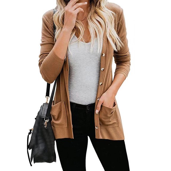 Long Sleeve Cardigan For Women Fall Open Front Button Cardigan With Pockets Casual Duster Lightweight Cardigan Sweater Button down Cardigan Sweaters for Women Large Sweaters for Women plus Size Long