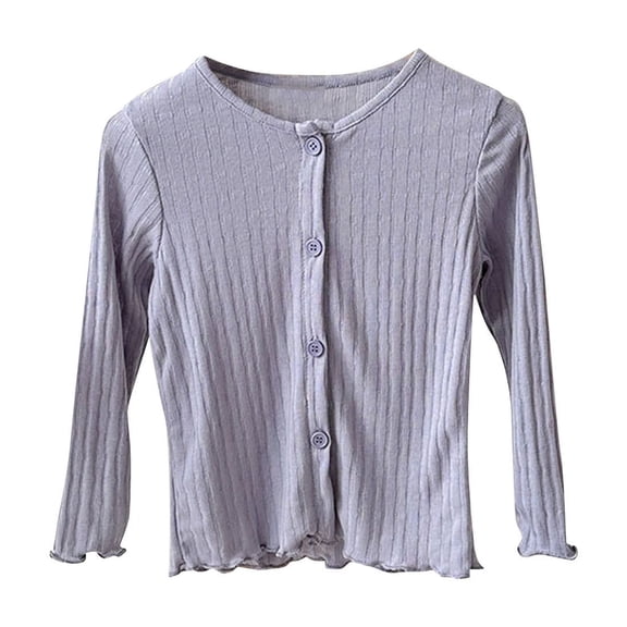 Long Sleeve Cardigan for Kids Solid Color Button Sweater Shirts, Cute Breathable Casual Uniforms Cardigan Knitwear Clothing Shrugs for Girl Purple 3Y
