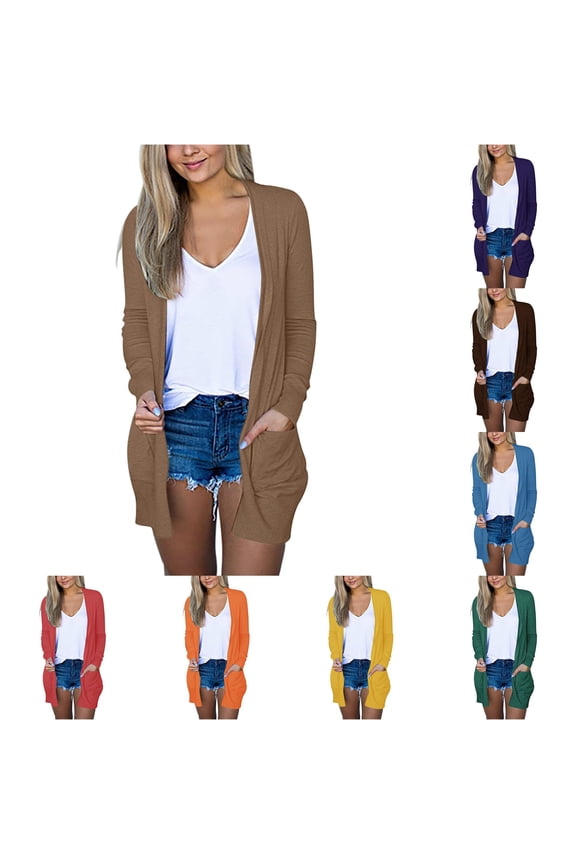 Long Sleeve Cardigan for Women Fall Open Front Cardigan with Pockets Casual Duster Lightweight Cardigan Sweater Cropped Cardigans for Women M