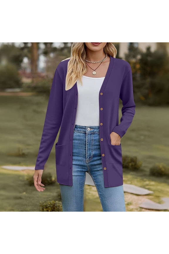 Long Sleeve Cardigan with Pockets, Women's Casual Duster, Open-Front Knit Navy Xxl , Cardigan