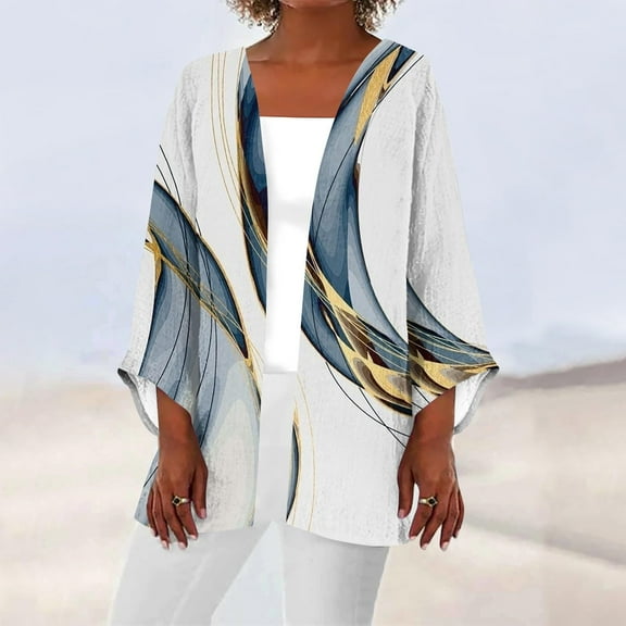 Long Sleeve Cardigans for Women Lightweight Floral Print Open Front Long Sleeve Casual Loose Thin Pockets Shrugs for Dresses