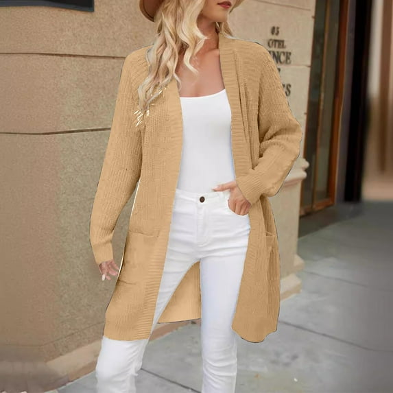 Long Sleeve Cardigans for Women with Pockets Loose Long Sweaters Solid Color Cardigan Tops Fall Winter Casual Sweater Open Outwears