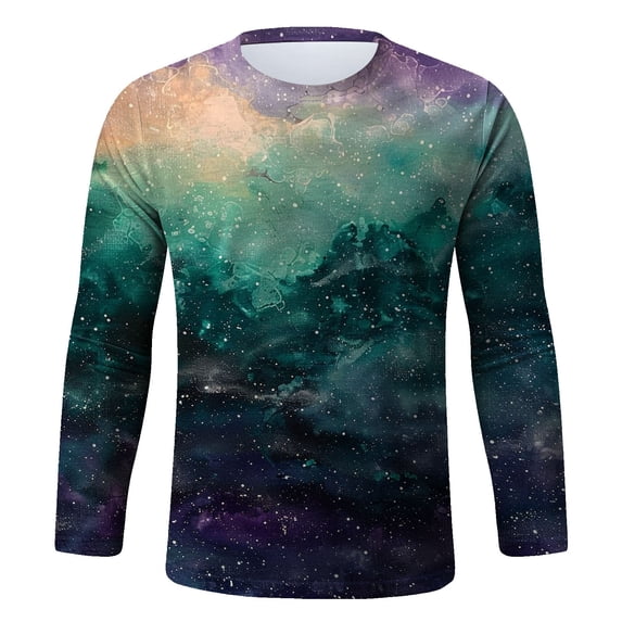 Long Sleeve Casual Lightweight Pullover Shirts, Men Trendy Round Neck Fall Tee Novelty 3D Graphic Print Vintage Raglan T-Shirt Gym