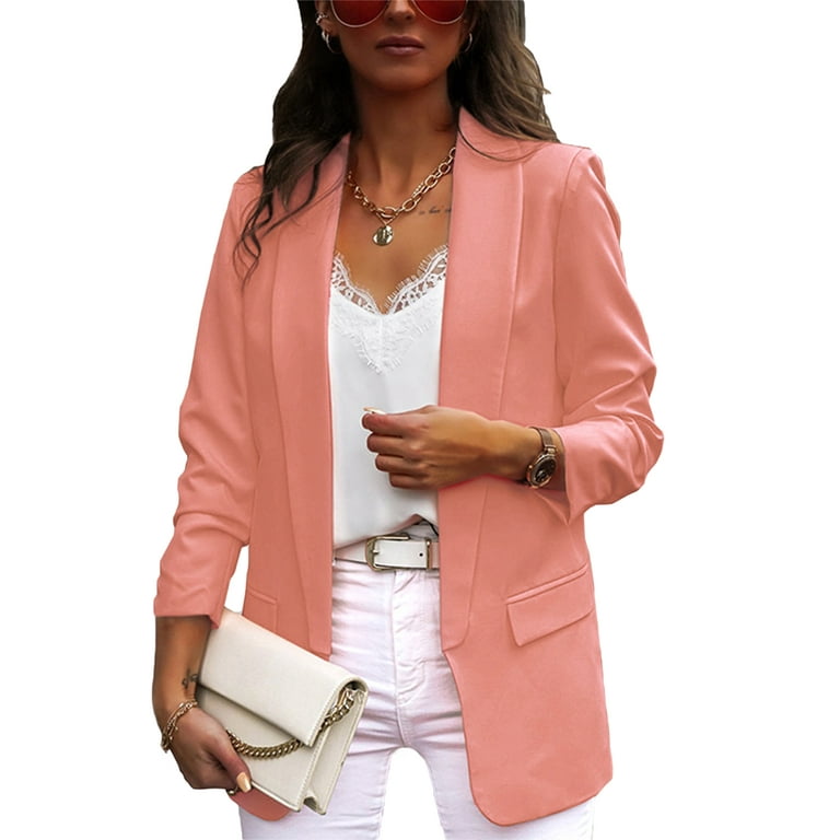 Long Sleeve Casual Loose Blazer Suit For Women Ladies Autumn New Jacket Coat Slim Fit Lapel Office Work Long Sleeve Open Front Blazer Thin Overcoat