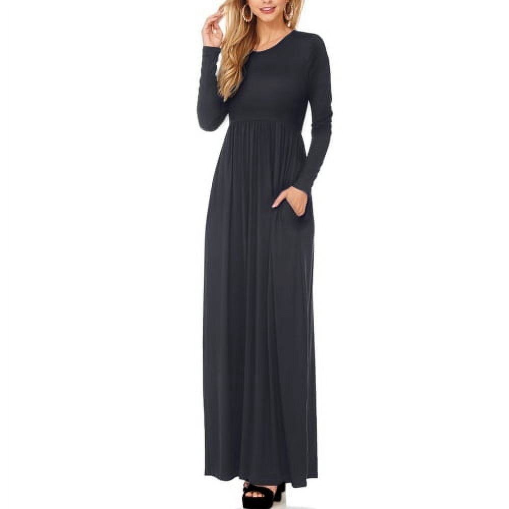 long sleeve maxi dress walmart 24seven Comfort Apparel Womens Long Sleeve V Neck Pleated Empire Waist Side Slit Maxi Dress-Royal-XL