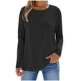 thumbnail image 1 of Long Sleeve Casual T Shirts for Women Fall Winter Tops Crew Neck Basic Tee Shirts Loose Fit Plain Tshirts (S, Black), 1 of 5