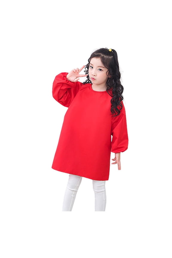 Long Sleeve Childrens Artist Painting Apron Kid Art Smock Solid Color Protective Wear