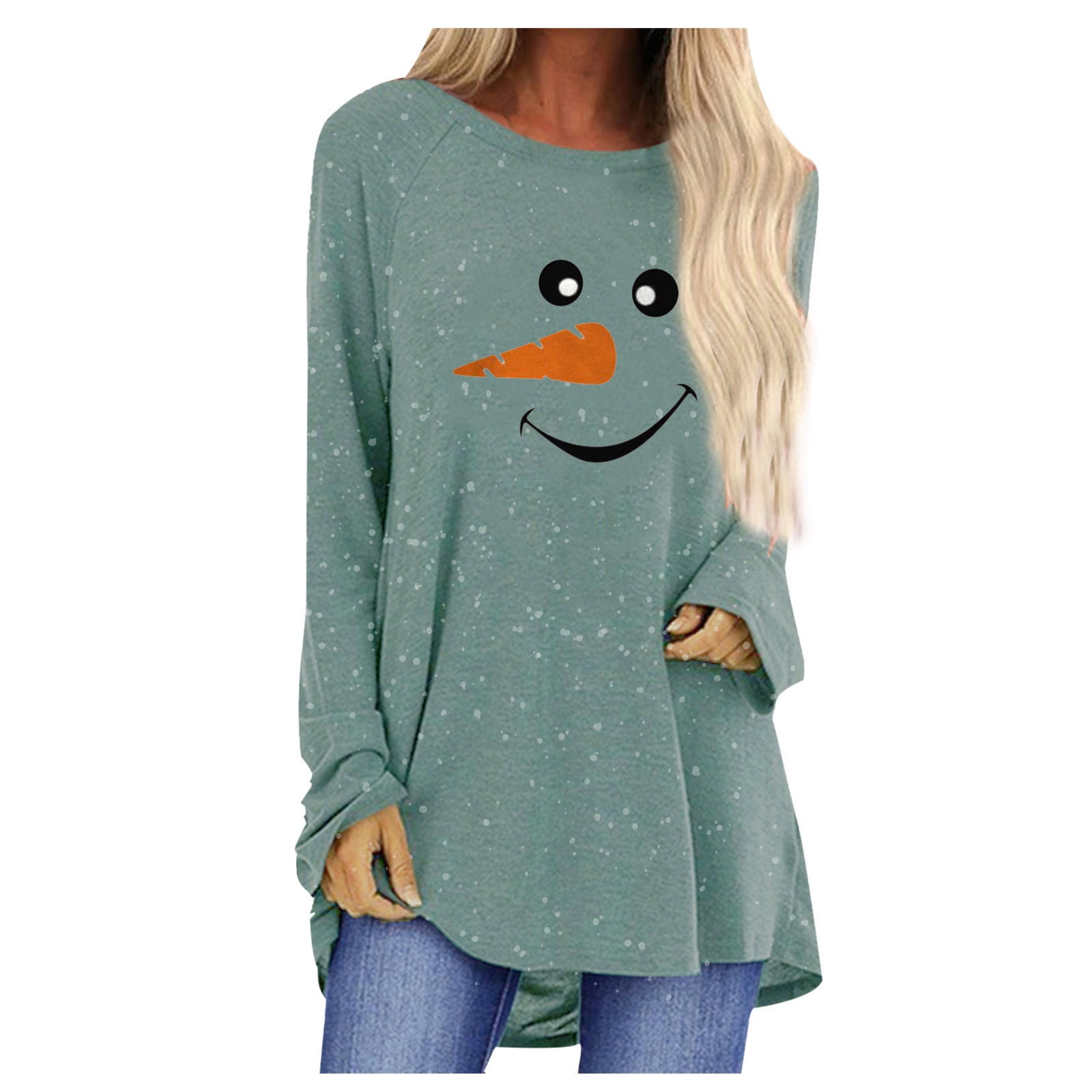 Long Sleeve Christmas Shirts for Women Women Fashion Christmas Snowman Print ONeck Long Sleeve