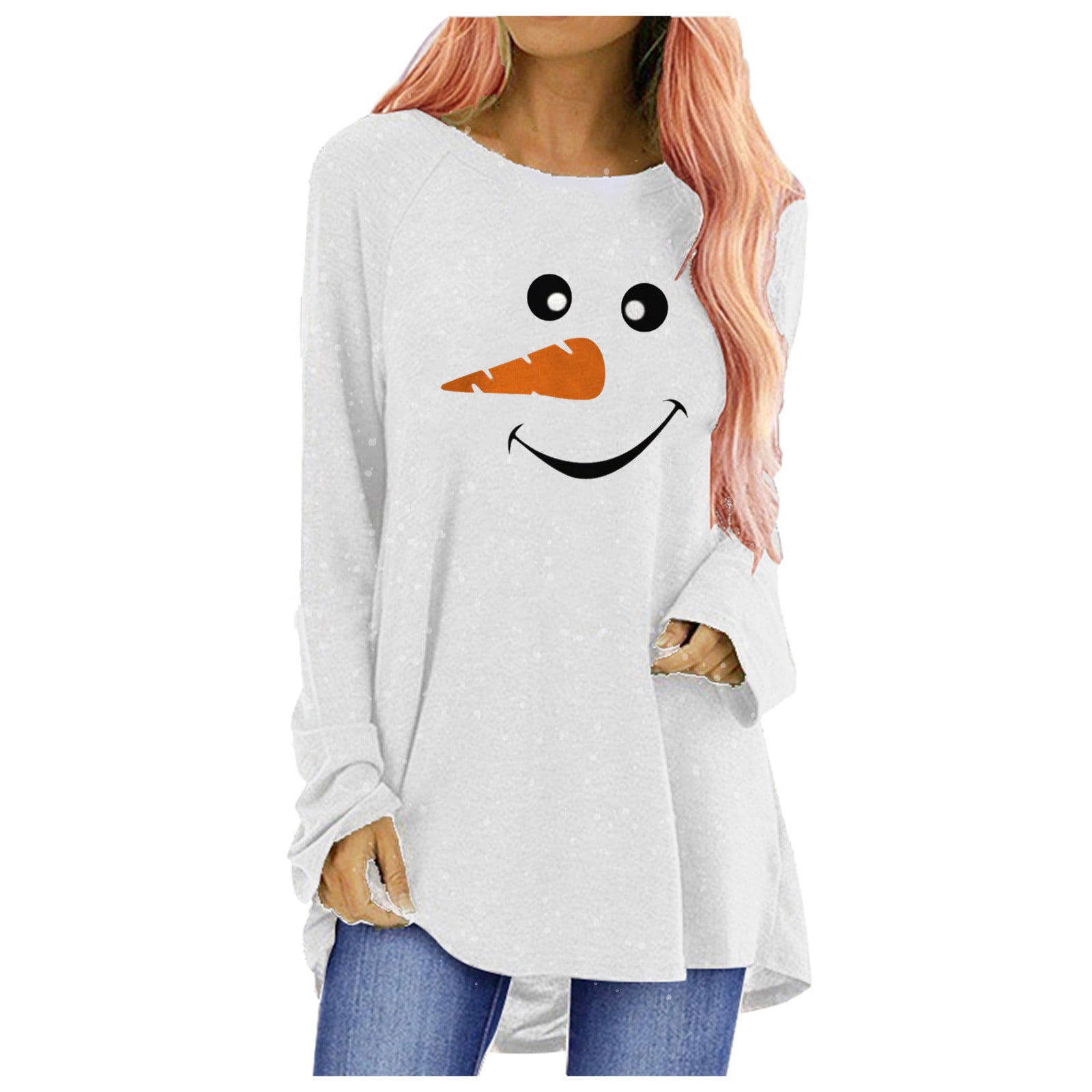 Long Sleeve Christmas Shirts for Women Women Fashion Christmas Snowman Print ONeck Long Sleeve