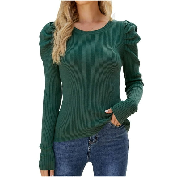Long Sleeve Christmas Shirts for Women Plus Size Women's Casual Sexy Fashion Long Sleeve Pleated Panel Round Neck Knit Sweater TopBlouse Plus Size O Neck Sweatshirt Loosen Sweatershirt Top