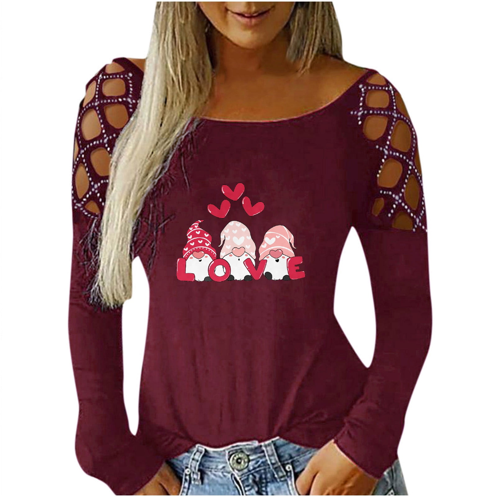 Womens Valentines Day Prints Long Sleeve,items under 6 dollars,womens  blouses under 10 dollars, today 2022 disney,clothing for women sale,woman  clothes clearance summer,10 cents items
