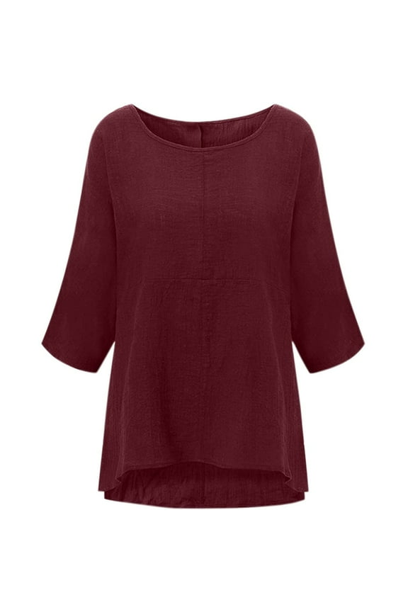 Long Sleeve Christmas Shirts for Women Plus Size WomenSolid Three Quarter Sleeve Cotton Tops Blouse T-shirt Casual Blouse Top Tunic Blouse Shirt Floral Print Long Sleeve Jumpsuit Sleepwear Bodysuit