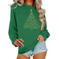 thumbnail image 1 of Long Sleeve Christmas Sweatshirt for Women Ribbed Hem Crewneck Pullover Sweatshirts Womens Holiday Gift Graphic Tops, 3XL Green, 1 of 6