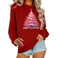 thumbnail image 1 of Long Sleeve Christmas Sweatshirt for Women Ribbed Hem Crewneck Pullover Sweatshirts Womens Holiday Gift Graphic Tops, XXL Wine, 1 of 6