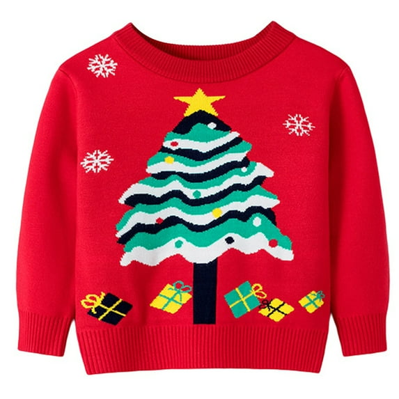 Long Sleeve Christmas Tree Sweater Knit Tops for Toddler Little Girl Boy