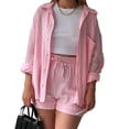 thumbnail image 1 of Long Sleeve Coat Shorts Front Pocket Drawstring Turn Down Collar Plus Size Plain Color Jacket High Waisted Shorts Suit, 1 of 6