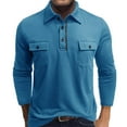 thumbnail image 1 of Long Sleeve Collar Shirts for Men with Pockets Cotton Golf Tennis Tops 3 Buttons Casual Work Travel Clothes (M, Blue), 1 of 6