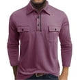 thumbnail image 1 of Long Sleeve Collar Shirts for Men with Pockets Cotton Golf Tennis Tops 3 Buttons Casual Work Travel Clothes (M, Hot Pink), 1 of 6