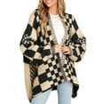 thumbnail image 1 of Long Sleeve Color Block Plaid Cardigan Oversized Knit Front Cardigan Jacket Women's Plaid Sweater, 1 of 6