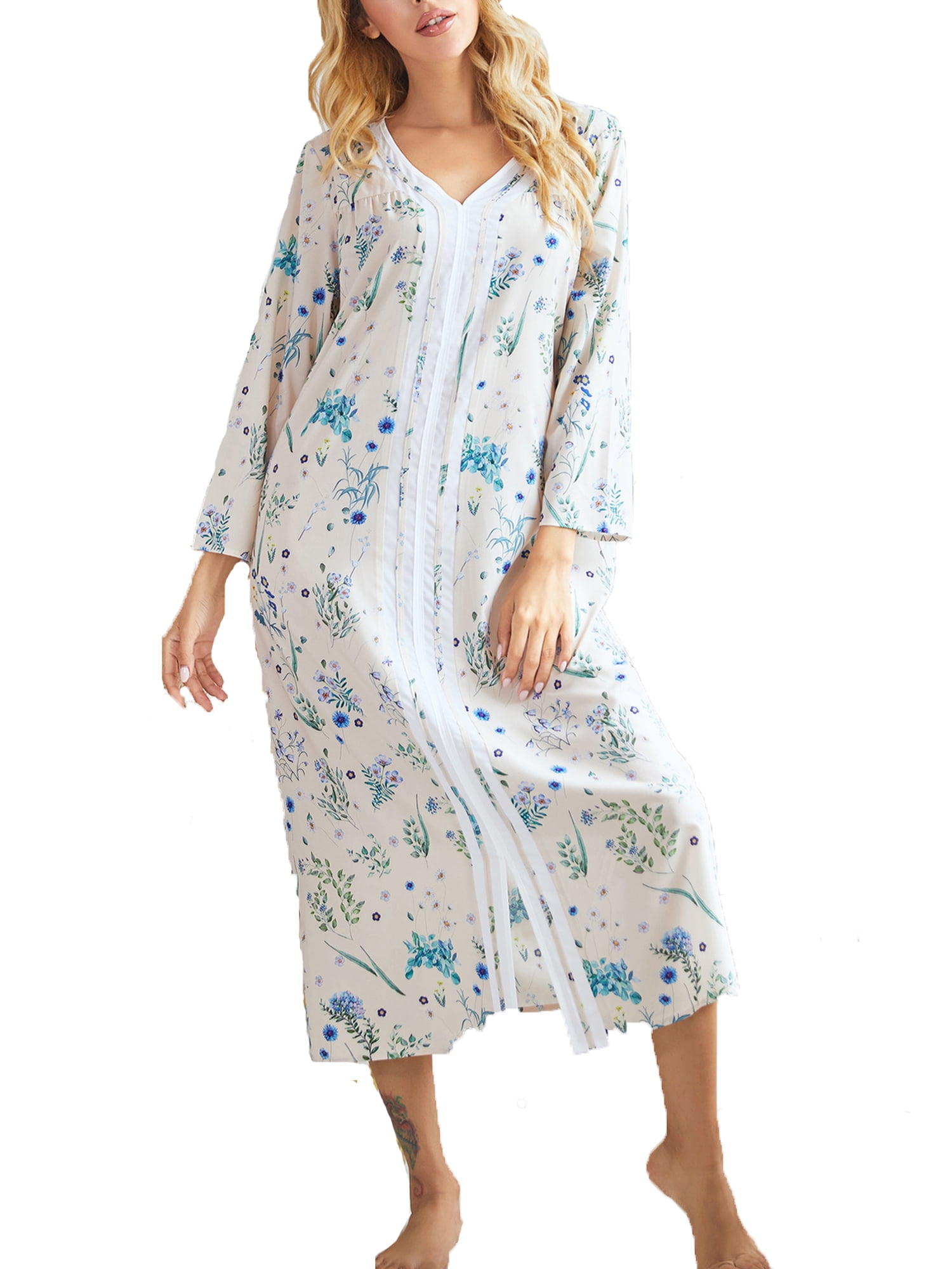 Long Sleeve Comfy Nightshirt Sleepwear Nightgown Dress Nightdress