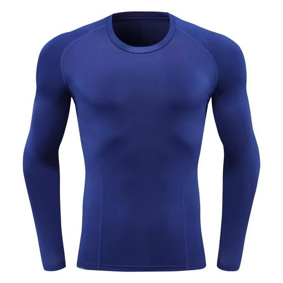 Long Sleeve Compression Shirts for Men - Mens Athletic Slim Fit Shirt Running Workout Base Layer Blue XL