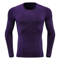 Long Sleeve Compression Shirts for Men - Mens Athletic Slim Fit Shirt Running Workout Base Layer Purple S