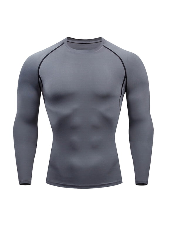Long Sleeve Compression Shirts for Men, UPF 50+ Men's Compression Shirts, Fitness Wear Outdoor Running Athletic Workout Base Layer Gray L