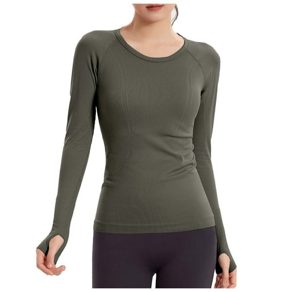 Long Sleeve Compression Shirts for Women Stretch Casual Crewneck Workout Athletic Yoga Running Gym Tops
