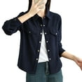 thumbnail image 1 of Long Sleeve Corduroy Shirts Women Lapel Collar Shackets Button Down Shirt Blouses Solid Color Fall Casual Outwear (XL, Navy), 1 of 7