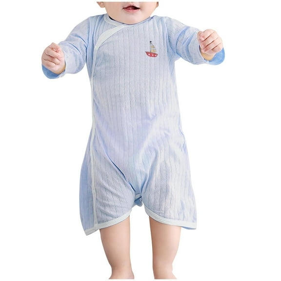Long Sleeve Cotton Bodysuit Babies Summer Button Down Sleep Sacks Comfort Newborn Onesies Baby Clothes Unisex Pajamas, Blue, 9 Months