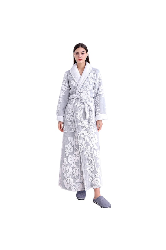 Long Sleeve Cotton Robes for Women Fleece Women's Nightgowns & Sleepshirts Oversize Length Women's Sleepwear House Womens Robe Grey
