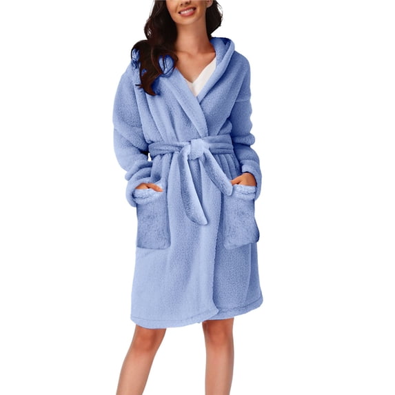 Long Sleeve Cotton Robes for Women Fuzzy Women's Nightgowns & Sleepshirts Oversize Cute Women's Sleepwear House Womens Robe Blue