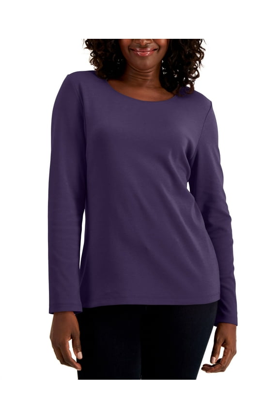 Long Sleeve Cotton Scoop-Neckline Top Cassis S