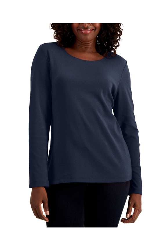 Long Sleeve Cotton Scoop-Neckline Top Intrepid Blue XS