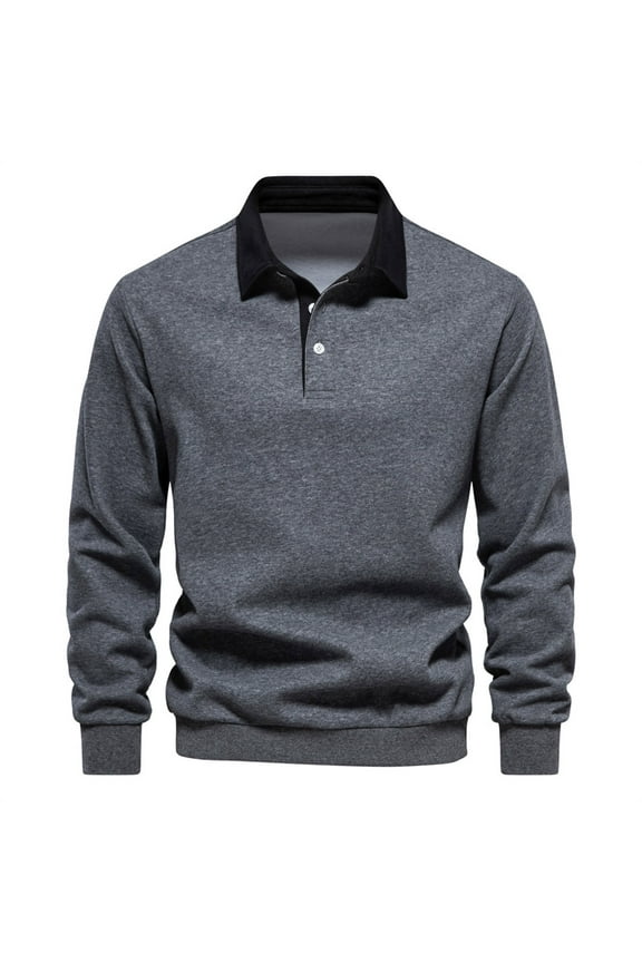 Long Sleeve Cotton Shirts for Men Athletic Golf Pullover Slim Fit Tops Lapel Shirt Casual Button down Sweatshirt