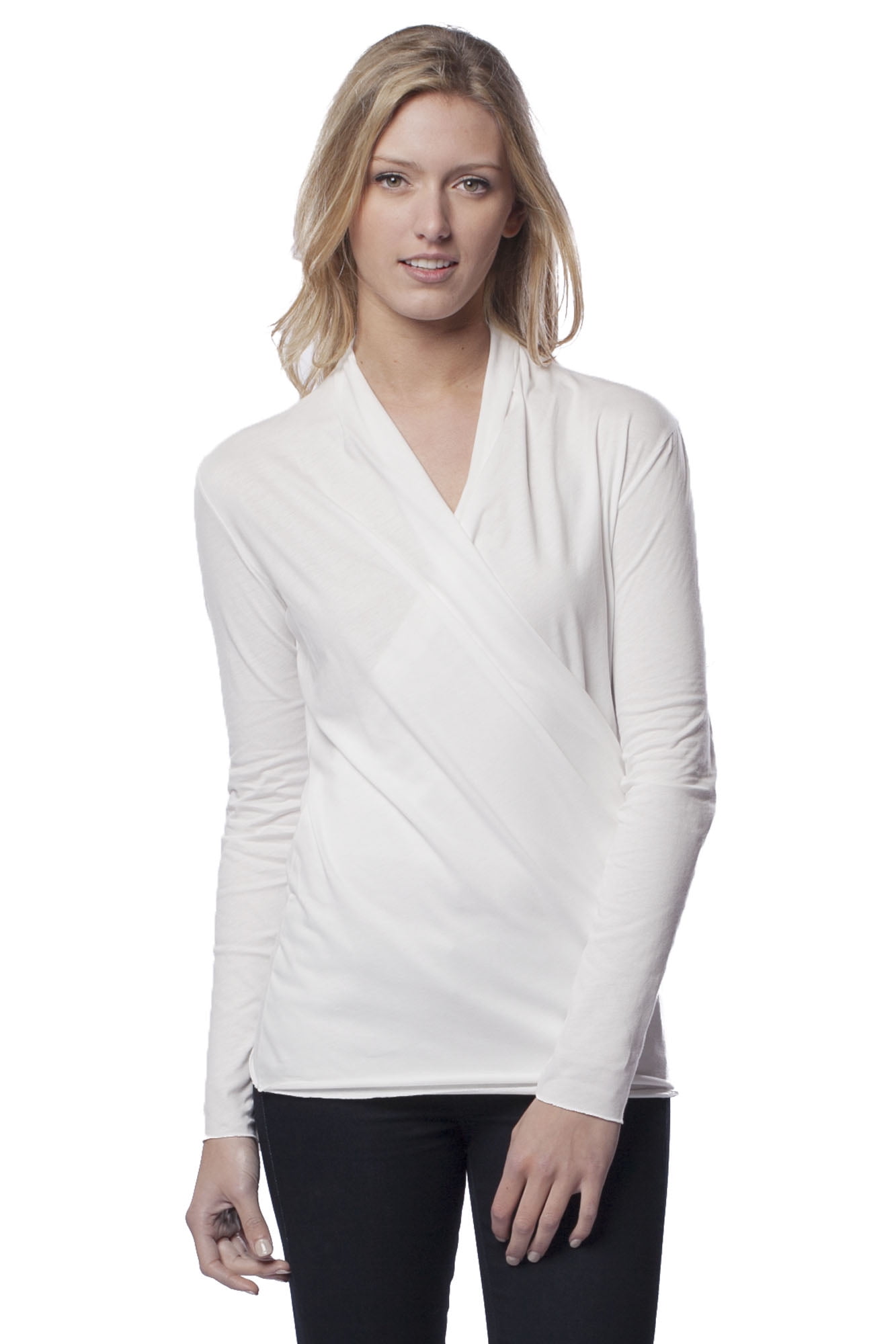 Organic cotton wrap top（white） Long Sleeve Cotton Wrap Top - Walmart Business Supplies