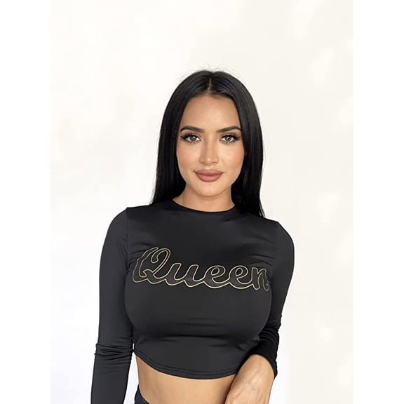 JAZ Body Essentials Crew Neck Long Sleeve Fitted Crop Top, Blouses & Tops (Women's)