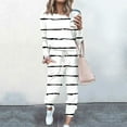 thumbnail image 1 of Long Sleeve Crew Neck Plus Size Casual Stripe Polyester Two Piece Set Of Tops And Pants,Women's Outfit Crewneck Pullover Pants Tracksuit Sweatsuits With Sweatpants, 1 of 5