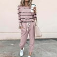 thumbnail image 1 of Long Sleeve Crew Neck Plus Size Casual Stripe Polyester Two Piece Set Of Tops And Pants,Women's Outfit Crewneck Pullover Pants Tracksuit Sweatsuits With Sweatpants, 1 of 5