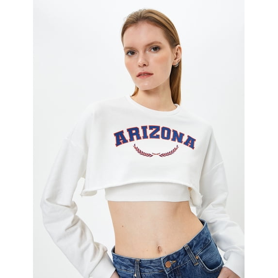 Long Sleeve Crew Neck Printed Crop Sweatshirt