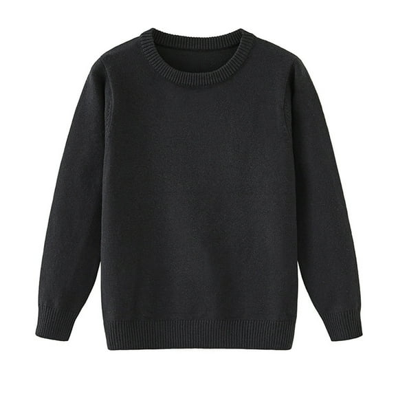 Long Sleeve Crew Neck Pullover Sweater for Boys and Girls Unisex Solid Knitwear Soft Casual Basic Top for Kids