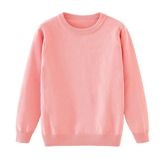 Long Sleeve Crew Neck Pullover Sweater for Boys and Girls Unisex Solid Knitwear Soft Casual Basic Top for Kids