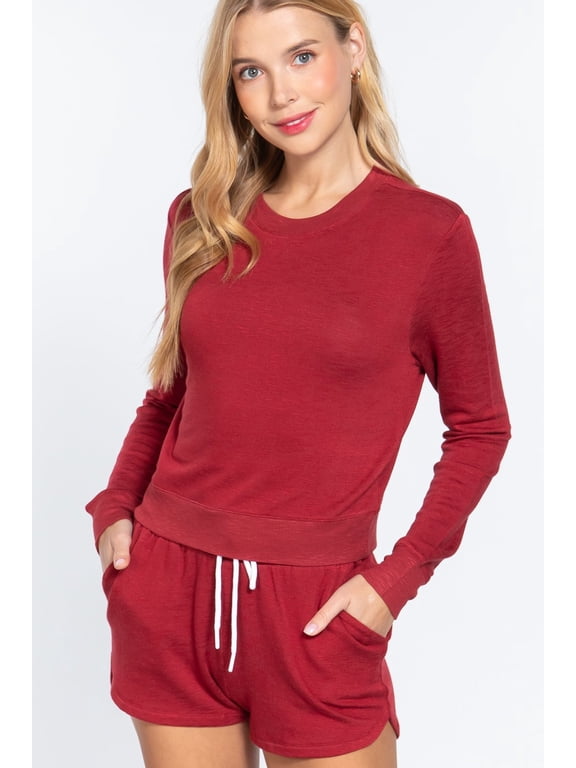 Long Slv Crew Neck Slub Terry Top M