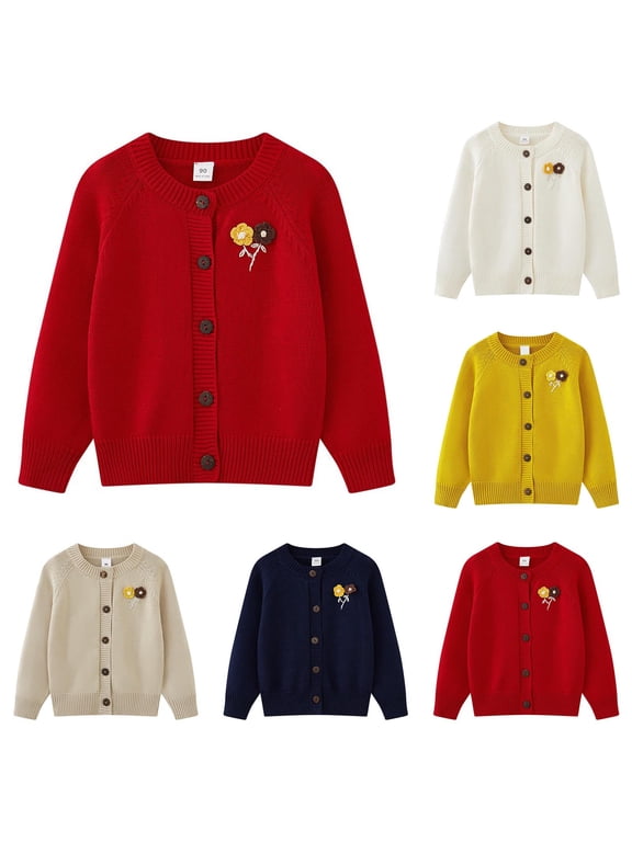 Long Sleeve Crew Neck Sweater Coat for Girls 3D Floral Button Down Cardigan Soft Warm Casual Bolero Outerwear