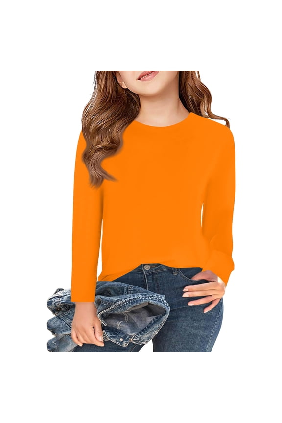 Long Sleeve Crew Neck T Shirt for Girls Soft Breathable Lightweight Cotton Top Daily Wear School Outfits