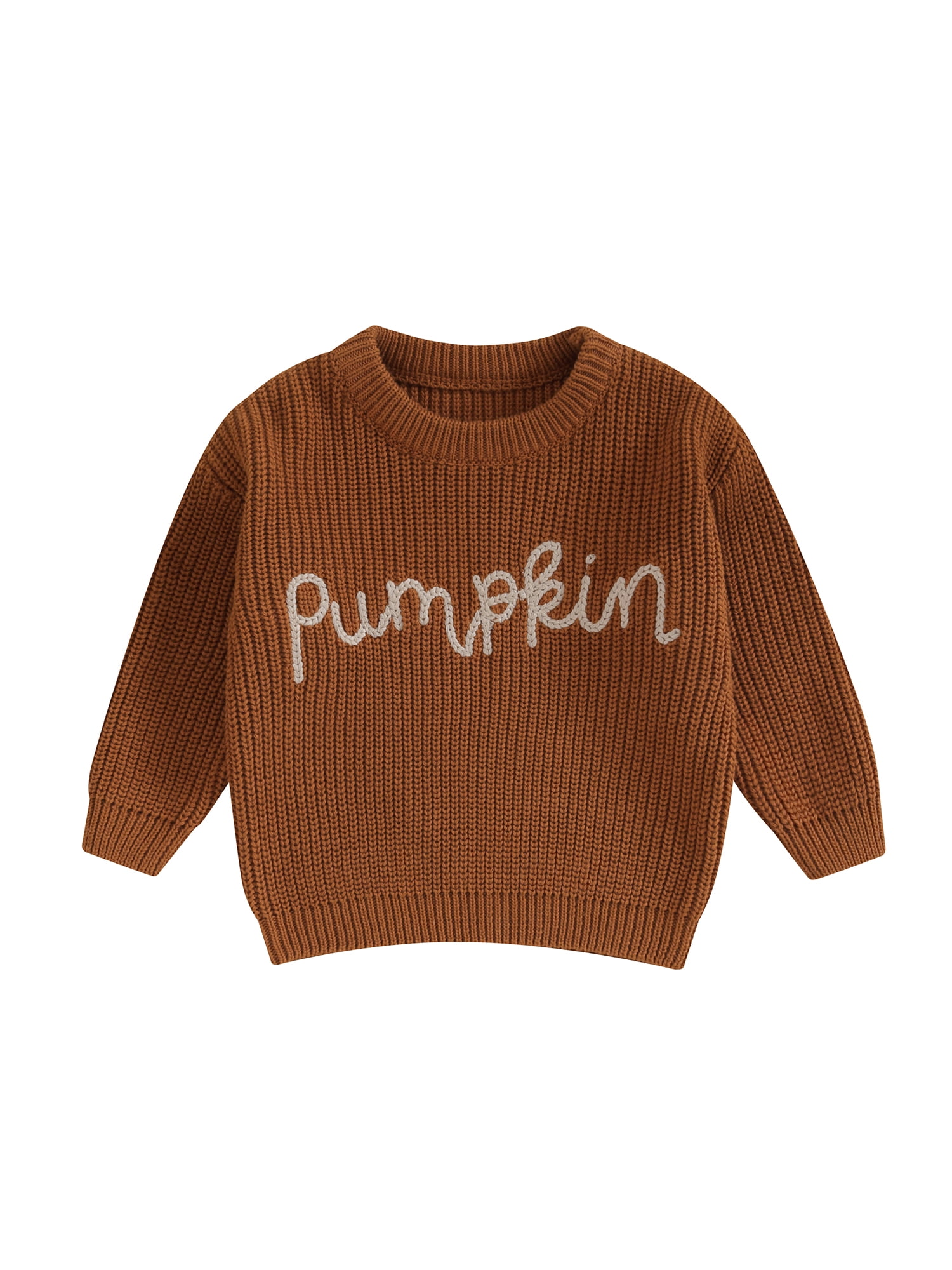 Long Sleeve Crewneck Knitwear for Toddler Girls with Letter Embroidery