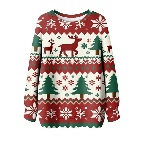 Long Sleeve Crewneck Pullover Sweatshirt with Candy Cane and Snowflake Print for Casual Holiday Wear Unisex Fit Comfortable Material