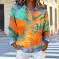 thumbnail image 1 of Long Sleeve Crewneck Pullover for Women Faux Denim Collar Leaf Print Sweatshirt Loose Fit Casual Graphic Top Soft Breathable Daily Wear Clothes, 1 of 5