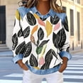 thumbnail image 1 of Long Sleeve Crewneck Pullover for Women Faux Denim Collar Leaf Print Sweatshirt Loose Fit Casual Graphic Top Soft Breathable Daily Wear Clothes, 1 of 5